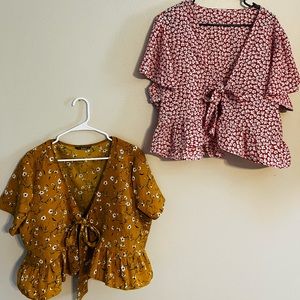 Knot Front Ruffle Hem Tops - SHEIN 2XL